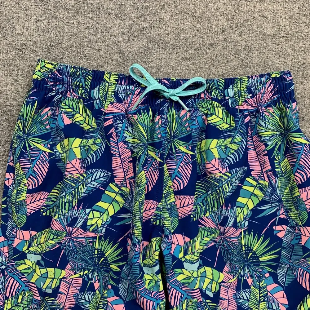 Chubbies Swim Shorts Mens Small Blue Floral Tropical Leaf Mesh Lined Beach Trunk